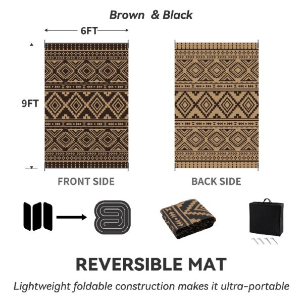 Outdoor Rug Carpet 6'x9' Waterproof Reversible Patio Rug Portable Modern Abstract Indoor Outdoor Rug Plastic Straw Rug for RV Camping Garden Picnic Deck Backyard Porch Decor Gray and White