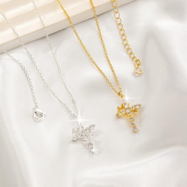 925 Sterling Silver Crown Cross Necklace for Women Teens, Dainty Cubic Zirconia Pendant Simple Faith Cross Jewelry Necklace