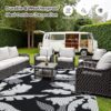 Outdoor Rug Carpet 5'x8' Waterproof Reversible Patio Rug Portable Indoor Outdoor Rug Plastic Straw Rug for Beach RV Camping Garden Picnic Deck Backyard Porch Decor Black
