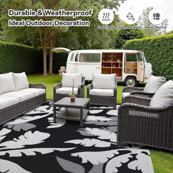Outdoor Rug Carpet 5'x8' Waterproof Reversible Patio Rug Portable Indoor Outdoor Rug Plastic Straw Rug for Beach RV Camping Garden Picnic Deck Backyard Porch Decor Black