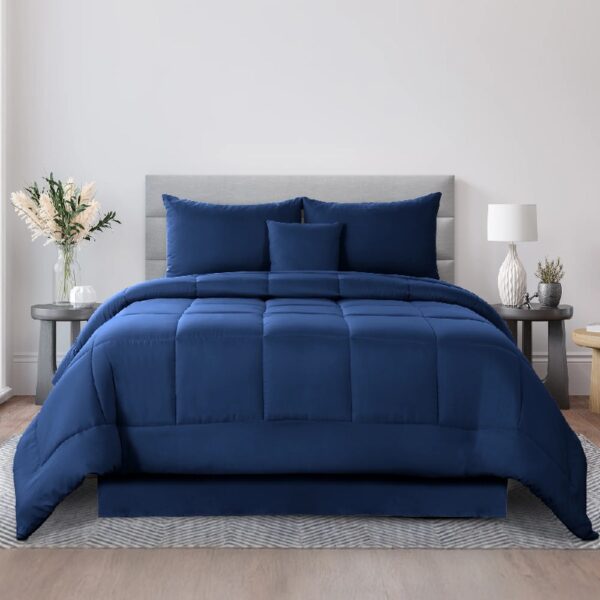 Lux Decor Collection 5 Piece Queen Down Alternative Comforter Set, Washable Duvet Bedding Set - Quatrefoil Navy