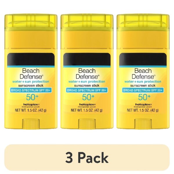 (3 pack) Beach Defense Sunscreen Stick SPF 50+, Face & Body, 1.5 oz