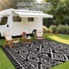 Outdoor Rug Carpet 6'x9' Waterproof Reversible Patio Rug Portable Modern Abstract Indoor Outdoor Rug Plastic Straw Rug for RV Camping Garden Picnic Deck Backyard Porch Decor Gray and White
