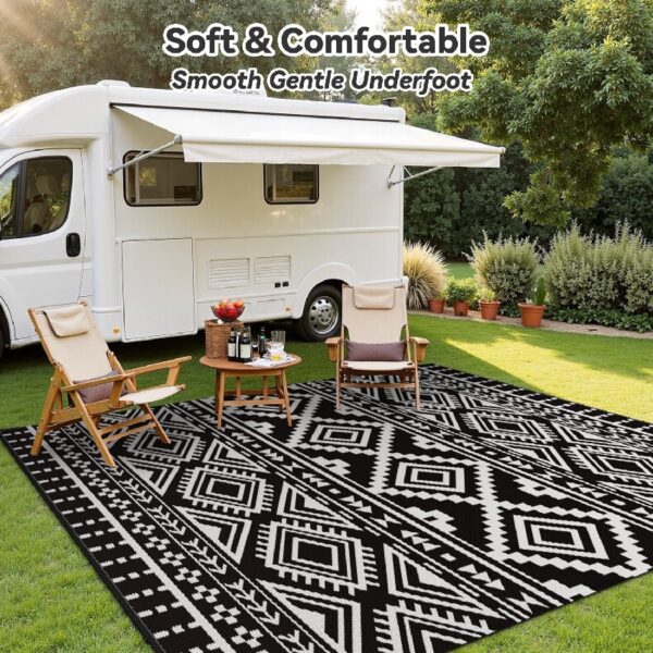 Outdoor Rug Carpet 6'x9' Waterproof Reversible Patio Rug Portable Modern Abstract Indoor Outdoor Rug Plastic Straw Rug for RV Camping Garden Picnic Deck Backyard Porch Decor Gray and White