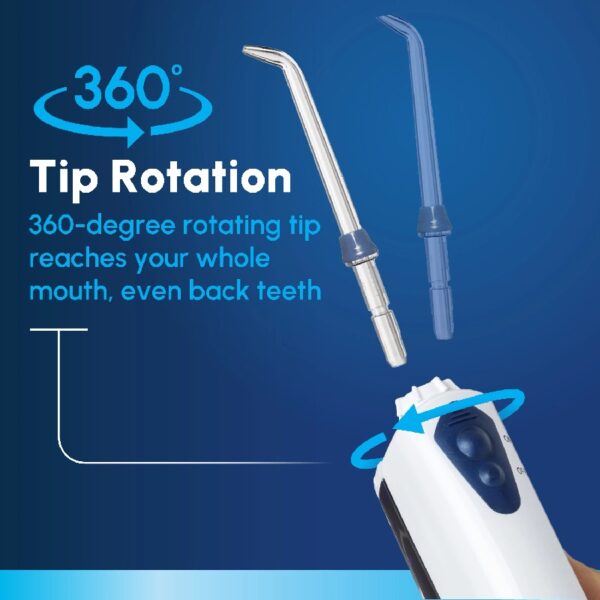 Cordless Portable Water Flosser with 2 Tips, ADA Accepted, White and Blue
