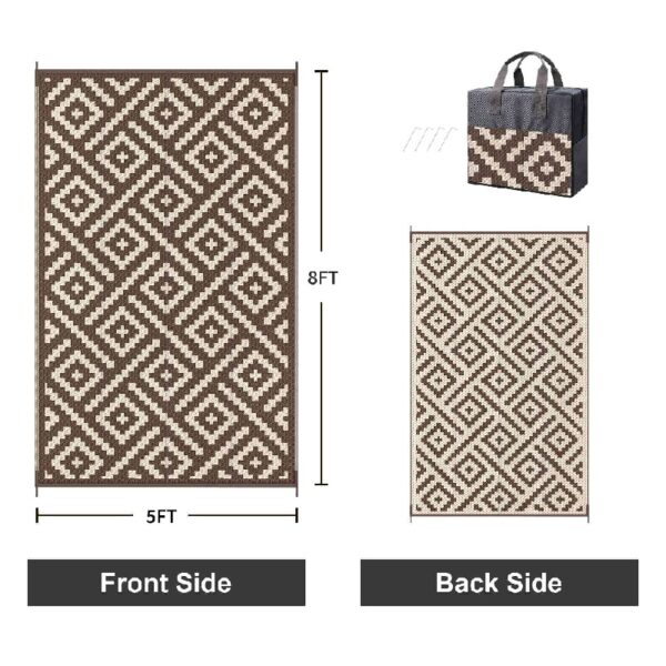 6'x 9' Outdoor Rug Plastic Waterproof Outside Foldable Mat UV Resistant Patio RV Deck Carpet,Black Brown