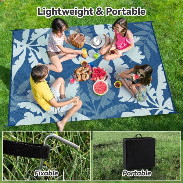 Outdoor Rug Carpet 5'x8' Waterproof Reversible Patio Rug Portable Indoor Outdoor Rug Plastic Straw Rug for Beach RV Camping Garden Picnic Deck Backyard Porch Decor Black