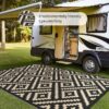 Outdoor Rugs Waterproof Plastic Straw Mat 6'x9' Reversible for RV Patio Deck Beach Black & Brown