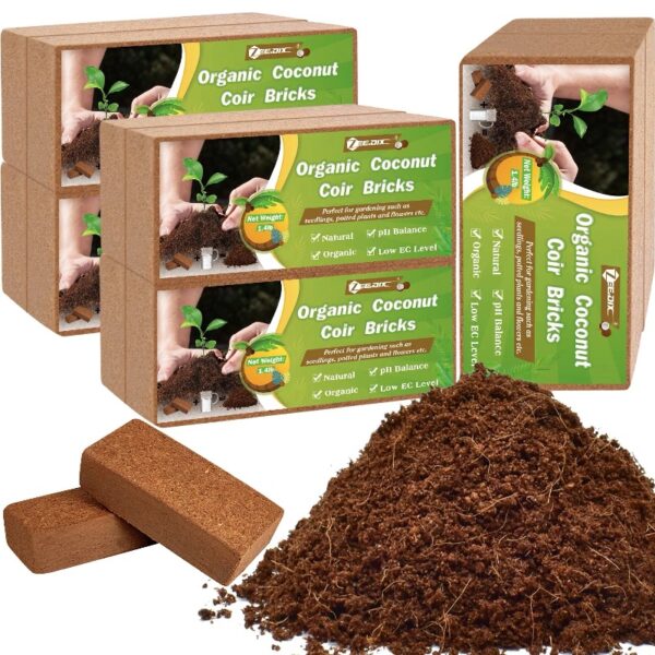 10lb of  100% Organic Coco Coir Bricks with Low EC and pH Balance High Expansion Coco Fiber for Herbs, Flowers,Plants Gardening Renewable Coconut Soil