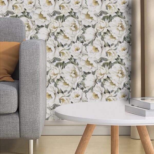 Beige Floral Contact Wallpaper 17.7 in x 236 in Peel and Stick Wallpaper Self-adhesive Removable Wall Paper for Home Decor Bedroom Livingroom Kitchen Wall Fabric and Furniture Renovation