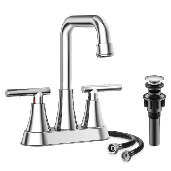 Bathroom Sink Faucet, 4 inch Matte Black Bathroom Faucets with Pop-up Drain and Supply Lines, Stainless Steel 2-Handle Centerset Faucet for Bathroom Faucet 3 Hole