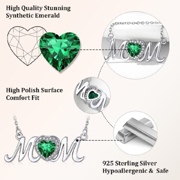 Bestyle S925 Sterling Silver Necklace for Mom Grandma Shiny CZ Heart Pendant Necklace March Created Aquamarine Birthstone Jewelry Mother's Day Gift