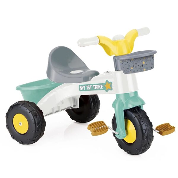 My First Trike: White, Green, Yellow - Pedal Operated 3 Wheeled Bike, 2 Baskets, Indoor & Outdoor Tricycle, Ride-On Toy, Kids Toddlers Ages 2+