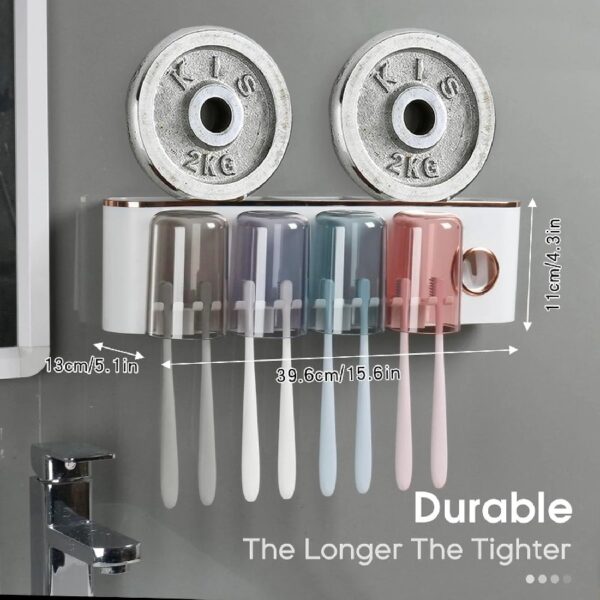 Toothbrush Holders Bathroom Decor with Toothpaste Dispenser, 4 Cups Toothbrush Holder Wall Mounted Bathroom Accessories