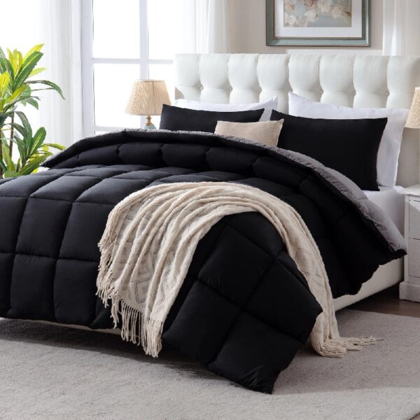 3 Pieces Bed in a Bag Comforter Set Duvet Insert,Reversible,Red/Black,Full Size Comforter Set-200GSM