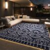 Outdoor Rug Carpet 6'x9' Waterproof Reversible Patio Rug Portable Modern Abstract Indoor Outdoor Rug Plastic Straw Rug for RV Camping Garden Picnic Deck Backyard Porch Decor Gray and White