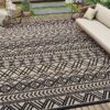 Outdoor Rug 6'x9' Waterproof Reversible Patio Rug Boho Geometric Indoor Outdoor Rugs Lightweight Plastic Straw Ourdoor Carpet for RV Camping Deck Balcony Modern Porch Decor Black and White