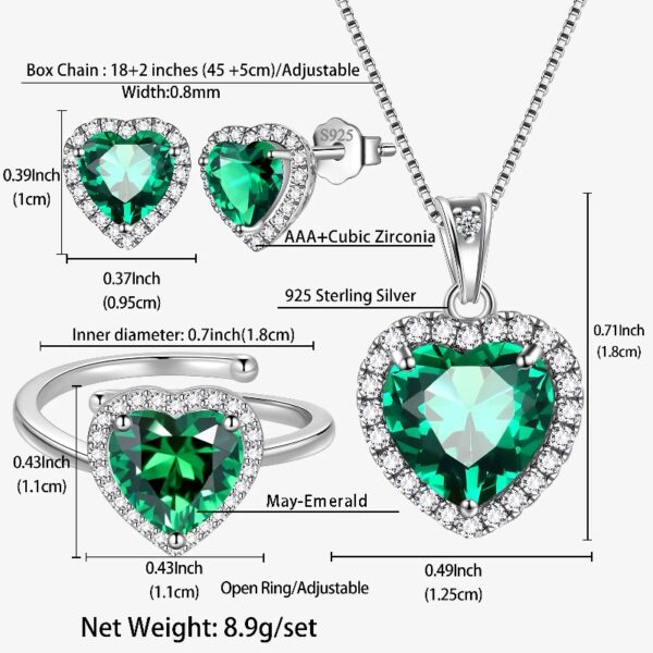 Women Heart Jewelry Set Necklace Earrings Ring 925 Sterling Silver February Birthstone Amethyst Wife Mother Birthday Valentine's Day Gift