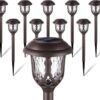 10 Pack Solar Lights Outdoor Decorative, Solar Pathway Lights Outdoor, Solar Powered Garden Yard Lights for Walkway Sidewalk Driveway. (Brown, Cool White)