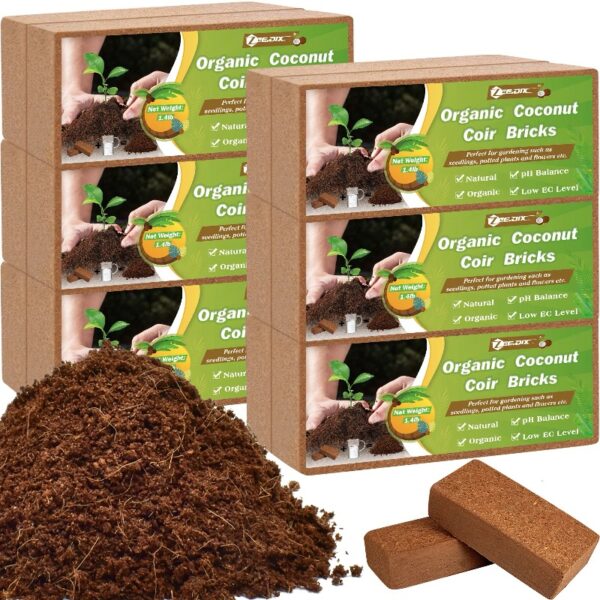 10lb of  100% Organic Coco Coir Bricks with Low EC and pH Balance High Expansion Coco Fiber for Herbs, Flowers,Plants Gardening Renewable Coconut Soil