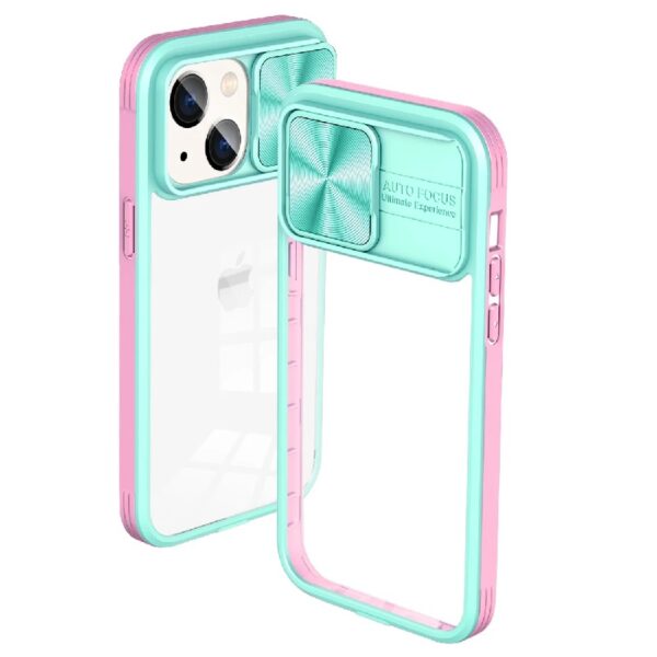 Reiko Full Protection with Mobile Phone Protective Film Slide Camera Lens Phone Case for iPhone 14 Plus in Blue