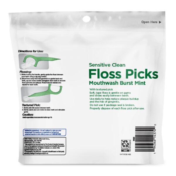 (3 pack) Sensitive Clean Floss Picks, Mouthwash Burst Mint Flavor (300 Count), Compare to Oral-B® Glide + Scope® Outlast®