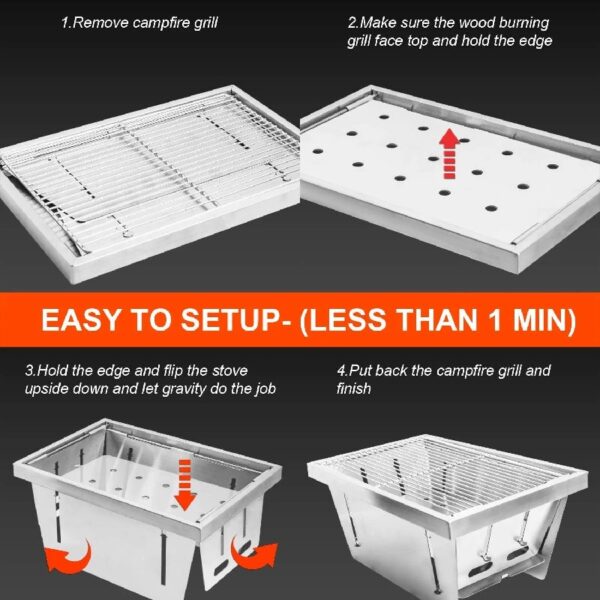 Foldable Portable Camping BBQ Grill, Stainless Steel Barbecue Smoke Stove, Detachable Stove Easy Setup Outdoor Household Grill, Suitable for Outdoor Picnic Family Gathering Travel (Medium)