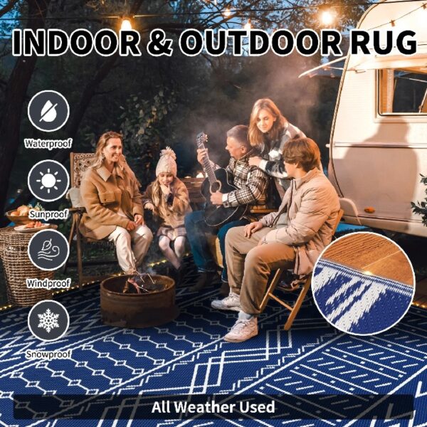 Outdoor Rug 6'x9' Waterproof Patio Rug Reversible Indoor Outdoor Rug Lightweight Plastic Straw Rug for RV Camping Deck Balcony Boho Porch Decor Dark Grey and White