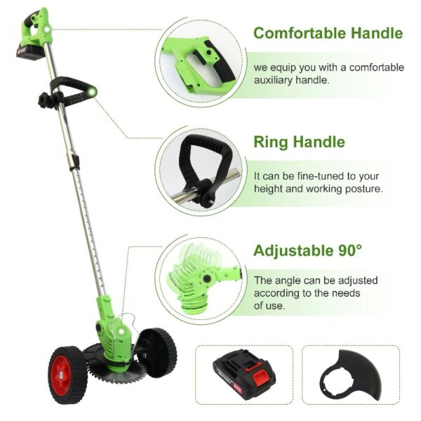 Cordless Weed Eaters, Battery Operated Weed Wacker, Weed Trimmer with 2 Batteries, Electric Grass Trimmer, Electric Edger for Lawns, 24V 650W Grass Cutting Machine, Green