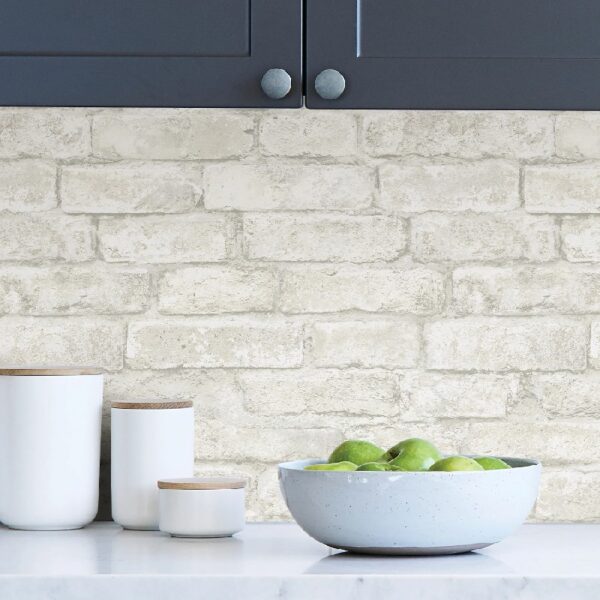 White Portsmouth Brick Vinyl Peel and Stick Wallpaper, 20.8 in x 18 ft, 31.2 Sq. ft.