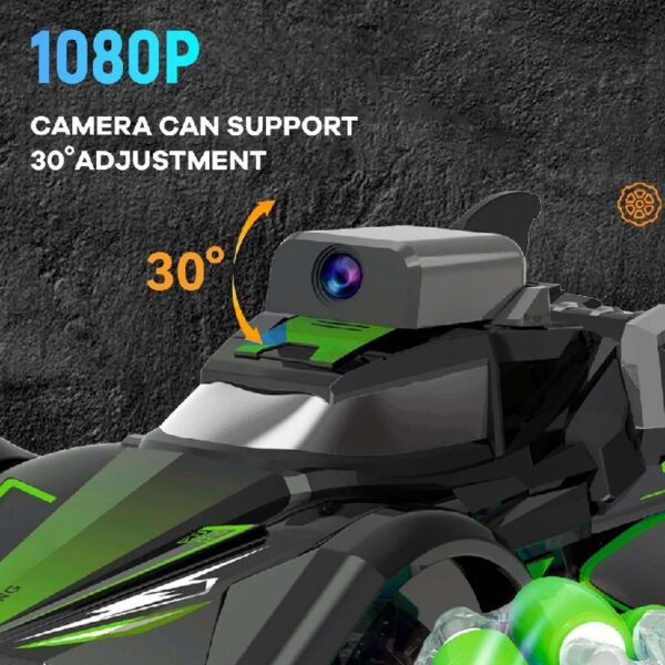 2c3f76355f7c4a64bccab33001530495 RC Stunt Car with Camera HD 1080P FPV 2.4Ghz Remote Control Car,Electric Carrier Vehicle Monster Spray Trucks for Kids Adults,Green