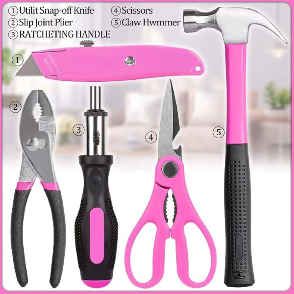 41-Piece Pink Tool Kit for Women - Lady’s Tool Set with Rechargeable 3.6V Electric Screwdriver & Wide-Access Tool Bag, Ideal for Home DIY and Daily Maintenance