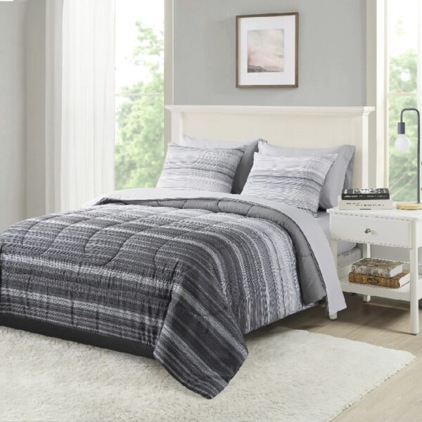 7 Piece Reversible Bed in a Bag Comforter Set with Sheets, Black, Queen