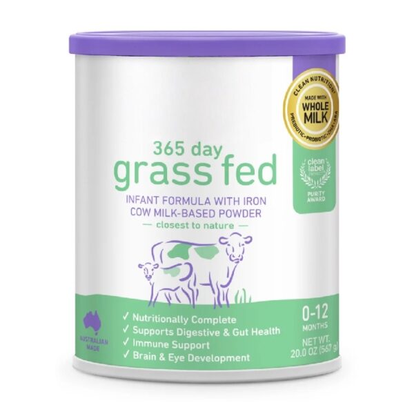 365 Day Grass Fed Whole Milk Powder Baby Formula with Iron for 0 to 12 Months, 20 oz Canister