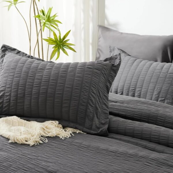 Queen Seersucker Comforter Set with Sheets Dark Grey Bed in a Bag 7-Pieces All Season Bedding Sets with Comforter, Pillow Sham, Flat Sheet, Fitted Sheet, Pillowcase