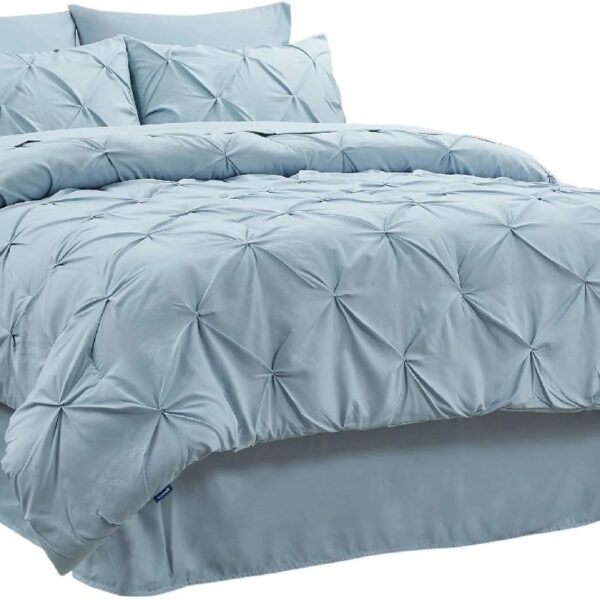 Dorm Bedding Twin Comforter Set - 5 Pieces Pintuck Bed in A Bag with Comforters, Sheets, Pillowcases & Shams