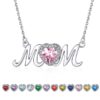 Bestyle S925 Sterling Silver Necklace for Mom Grandma Shiny CZ Heart Pendant Necklace March Created Aquamarine Birthstone Jewelry Mother's Day Gift