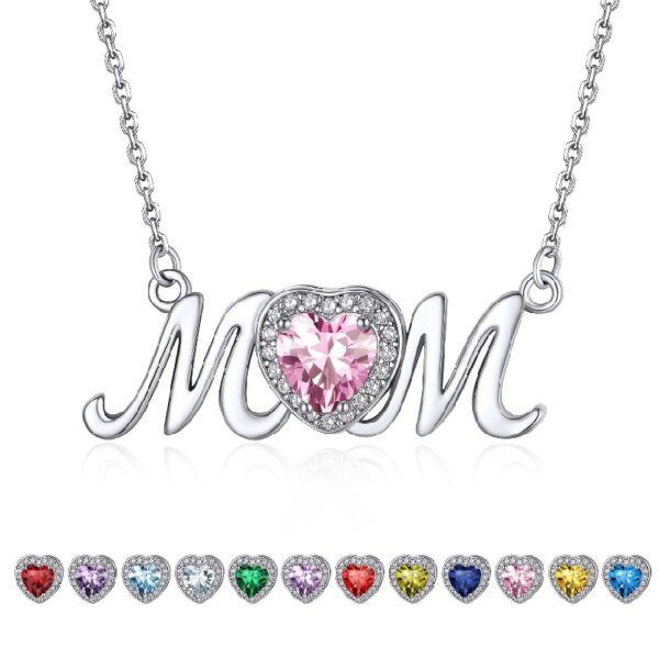 Bestyle S925 Sterling Silver Necklace for Mom Grandma Shiny CZ Heart Pendant Necklace March Created Aquamarine Birthstone Jewelry Mother's Day Gift