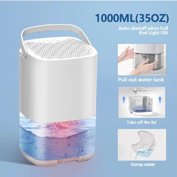 Dehumidifier 1000ML Ultra Quiet Portable Small Dehumidifiers for Home Bathroom Basements