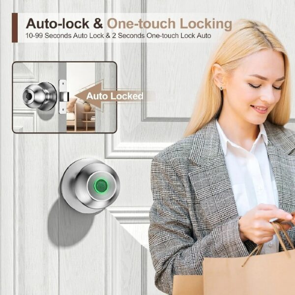 Cikuci Smart Door Lock, Fingerprint Door Lock Knob with App Control, Suitable for Home, Cloakroom, Offices, Hotels (K10)