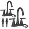 Bathroom Faucets 4 Inch Matte Black Bathroom Sink Faucet, Stainless Steel Lead-Free 2-Handle Centerset Faucet with Pop-up Drain and 2 Supply Hoses Fits 2 or 3-hole Sink