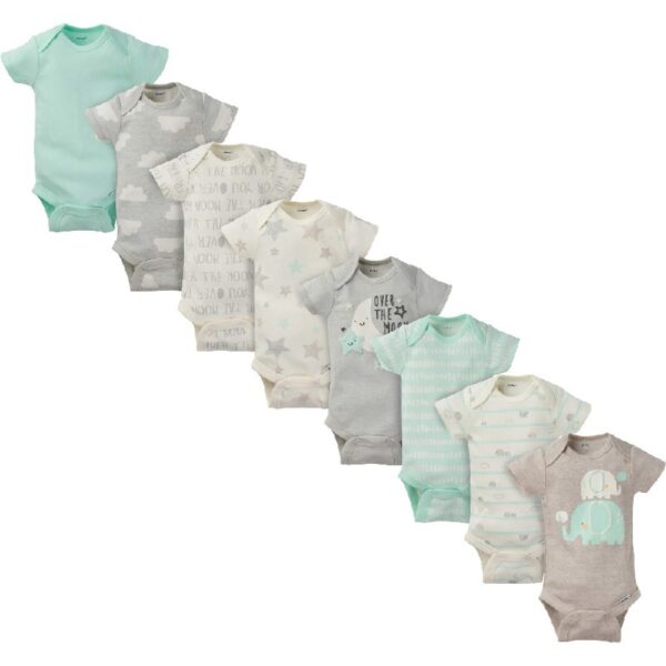 Assorted Short Sleeve Onesies Bodysuits, 8pk (Baby Boy or Baby Girl Unisex)