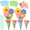 24 Pieces Flower Bouquet Craft Kit Mother'S Day Flower Bouquet Paper Craft Kit Colorful Diy Thankful Gift Craft for Teacher Appreciation Week Spring Handmade Project Classroom Activities