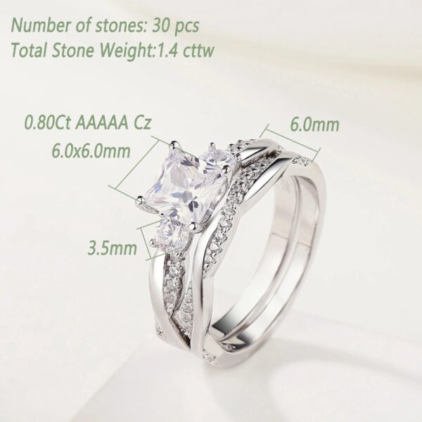 1 Carat Wedding Ring Sets Infinity Band Princess Sterling Silver Rings for Women CZ Size 7