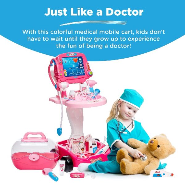 Play Doctor Kit for Kids, Pretend Medical Station Set with Carrying Case, Mobile Cart - Blue