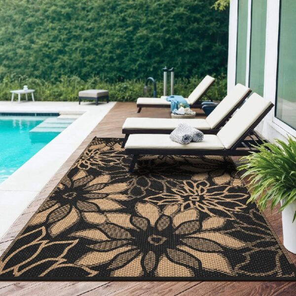 6'x 9' Outdoor Rug Plastic Waterproof Outside Foldable Mat UV Resistant Patio RV Deck Carpet,Black Brown