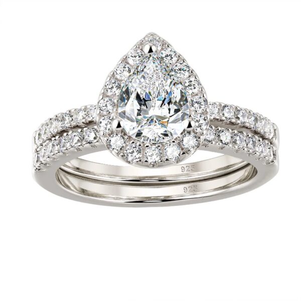 3Ct Pear Cut Wedding Ring Set for Women Halo 925 Sterling Silver Cubic Zirconia Size 8