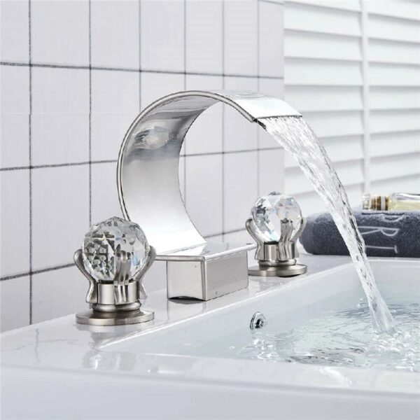 Widespread Bathroom Basin Faucet Crystal Handle Sink Mixer Tap Chrome Finish