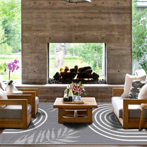 Outdoor Rugs Waterproof Plastic Straw Mat 6'x9' Reversible Patio Deck Beach Blue & White