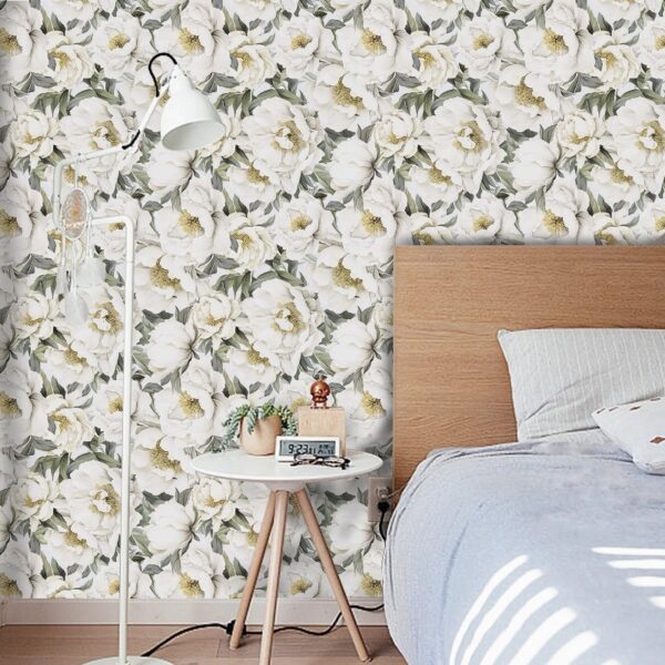Beige Floral Contact Wallpaper 17.7 in x 236 in Peel and Stick Wallpaper Self-adhesive Removable Wall Paper for Home Decor Bedroom Livingroom Kitchen Wall Fabric and Furniture Renovation